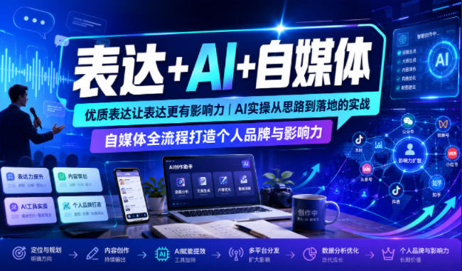 表达+AI+自媒体，优质表达让表达更有影响力|AI实操从思路到落地的实战|自媒体全流程打造个人品牌与影响力-87副业网 - 互联网副业项目资源分享平台