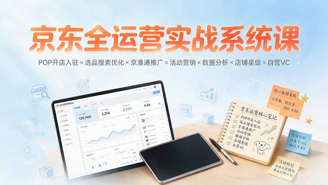 京东全运营实战系统课：POP开店入驻×选品搜索优化×京准通推广×活动营销×数据分析×店铺星级×自营VC-87副业网 - 互联网副业项目资源分享平台