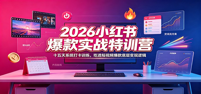 2026小红书爆款实战特训营：十五天系统打卡训练，吃透短视频爆款底层变现逻辑-87副业网 - 互联网副业项目资源分享平台