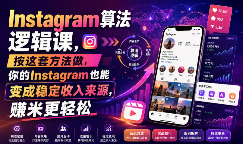 Instagram算法逻辑课，按这套方法做，你的Instagram也能变成稳定收入来源，賺米更轻松【原创双语字幕】-87副业网 - 互联网副业项目资源分享平台