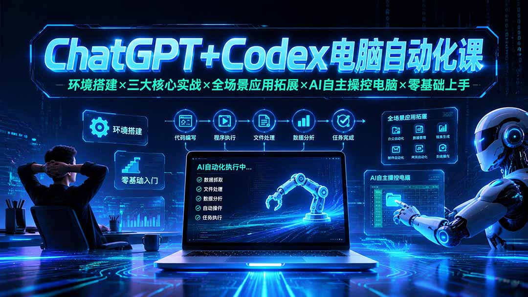 ChatGPT+Codex电脑自动化课：环境搭建×三大核心实战×全场景应用拓展×AI自主操控电脑×零基础上手-87副业网 - 互联网副业项目资源分享平台