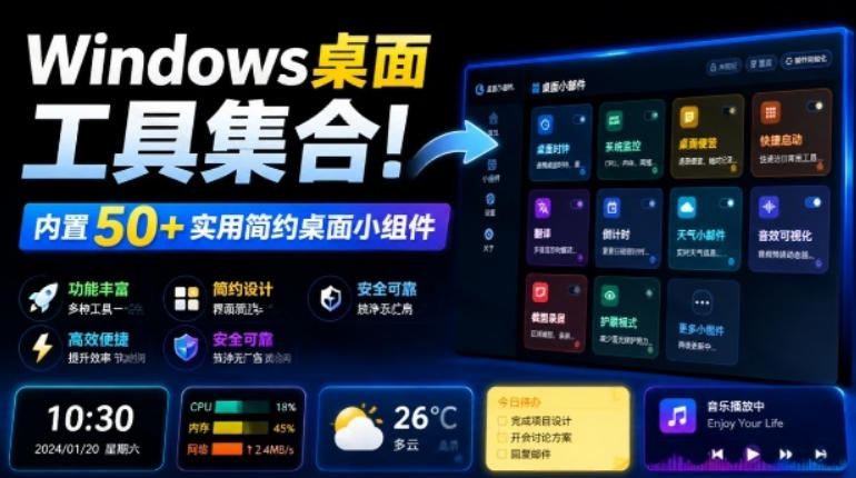 Windows桌面工具集合！内置50+实用简约桌面小组件，含截图、录屏、翻译、天气等，多秘工具箱-87副业网 - 互联网副业项目资源分享平台