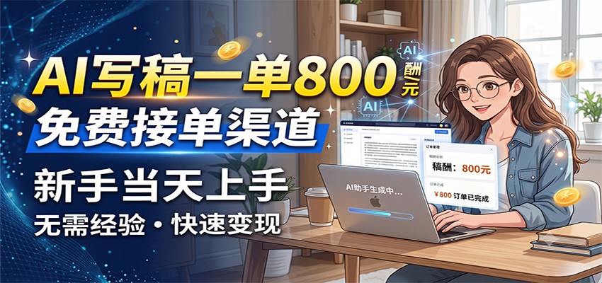 AI写稿一单800，免费接单渠道，一单一结几十到上千，新手当天上手-87副业网 - 互联网副业项目资源分享平台