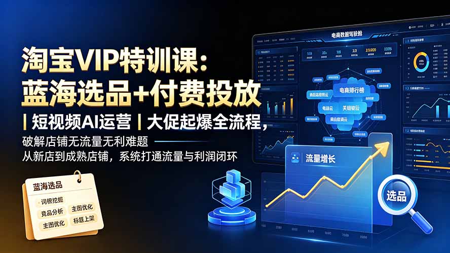 淘宝VIP特训课-更新：蓝海选品+付费投放｜短视频AI运营｜大促起爆全流程，破解店铺无流量无利润难题-87副业网 - 互联网副业项目资源分享平台