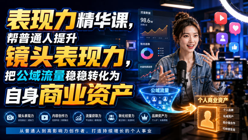 表现力精华课，帮普通人提升镜头表现力，把公域流量稳稳转化为自身商业资产-87副业网 - 互联网副业项目资源分享平台
