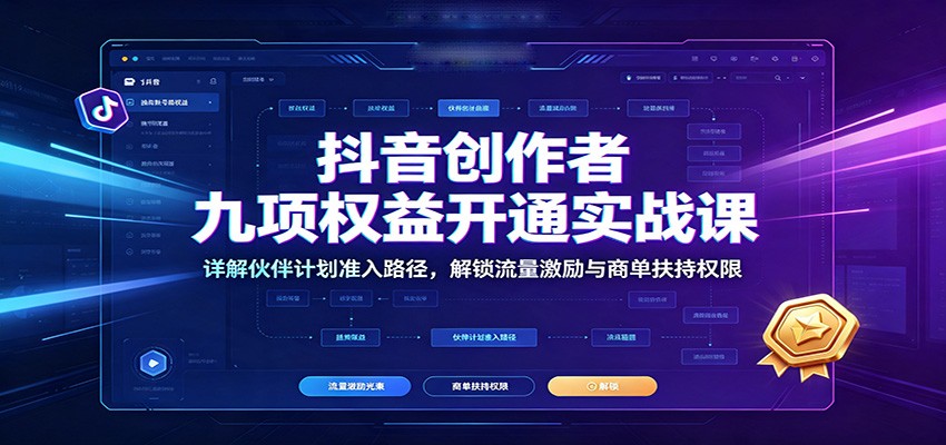 抖音创作者九项权益开通实战课：详解伙伴计划准入路径，解锁流量激励与商单扶持权限-87副业网 - 互联网副业项目资源分享平台