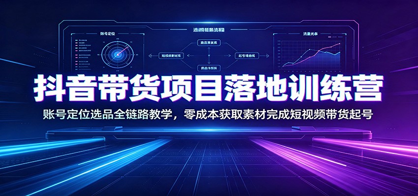 抖音带货项目落地训练营：账号定位选品全链路教学，零成本获取素材完成短视频带货起号-87副业网 - 互联网副业项目资源分享平台
