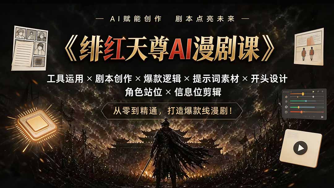 绯红天尊AI漫剧课｜工具运用×剧本创作×爆款逻辑×提示词素材×开头设计×角色站位×信息位剪辑-87副业网 - 互联网副业项目资源分享平台