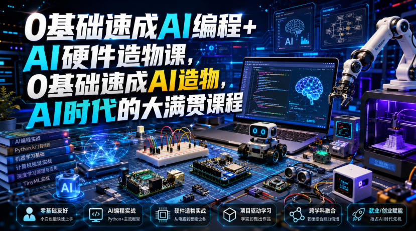 0基础速成AI编程+AI硬件造物课，0基础速成AI造物，AI时代的大满贯课程-87副业网 - 互联网副业项目资源分享平台
