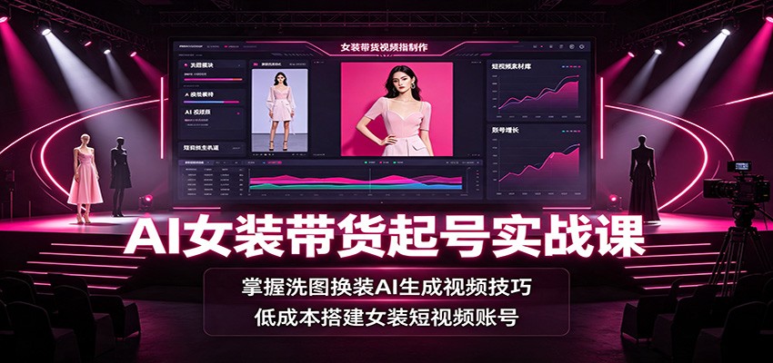 AI女装带货起号实战课:掌握洗图换装AI生成视频技巧,低成本搭建女装短视频账号-87副业网 - 互联网副业项目资源分享平台
