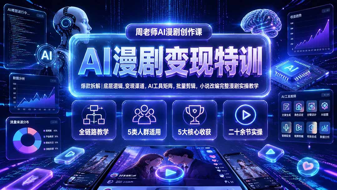 AI漫剧变现特训★爆款拆解｜底层逻辑，变现渠道，AI工具矩阵，批量剪辑，小说改编完整漫剧实操教学-87副业网 - 互联网副业项目资源分享平台