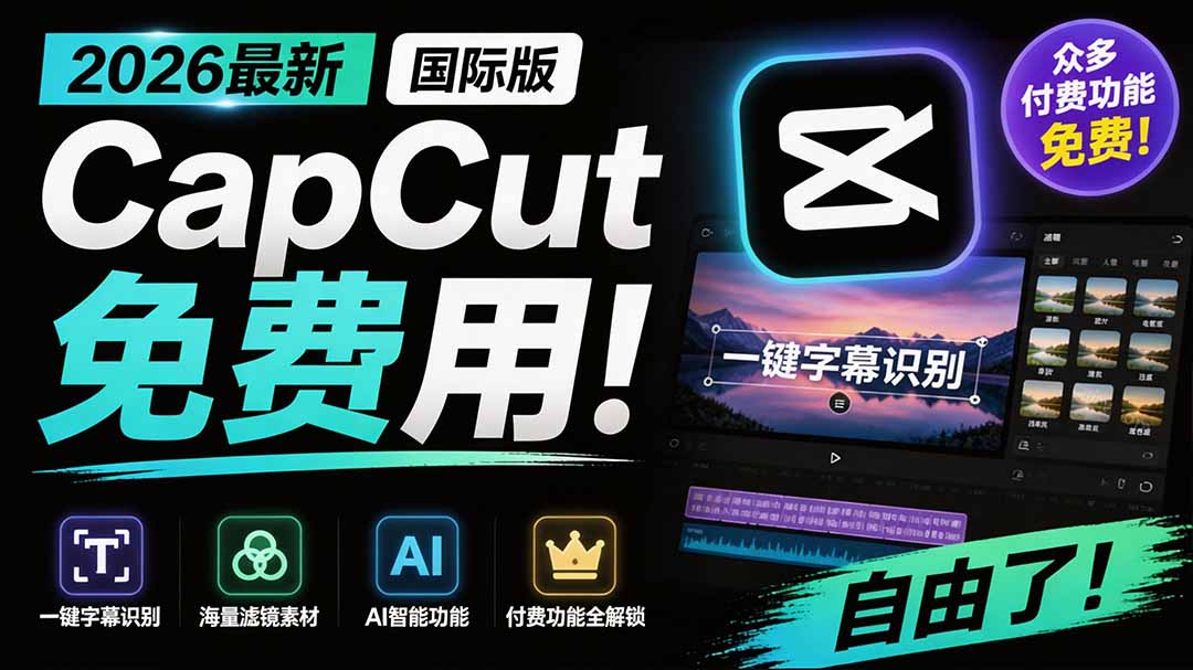2026最新国际版剪映!CapCut 众多付费功能免费用,一键字幕识别 / 滤镜素材 / AI智能功能自由了 CapCut-87副业网 - 互联网副业项目资源分享平台