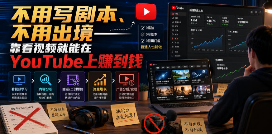 不用写剧本、不用出境——靠看视频就能在YouTube上賺到钱【原创双语字幕】-87副业网 - 互联网副业项目资源分享平台