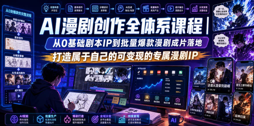 AI漫剧创作全体系课程｜从0基础剧本IP到批量爆款漫剧成片落地，打造属于自己的可变现的专属漫剧IP-87副业网 - 互联网副业项目资源分享平台