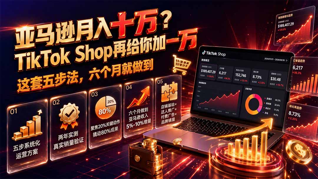 亚马逊月入十万?TikTok Shop再给你加一万——这套五步法,六个月就做到【原创双语字幕】-87副业网 - 互联网副业项目资源分享平台