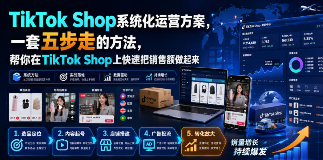 TikTok Shop系统化运营方案，一套五步走的方法，帮你在TikTok Shop上快速把销售额做起来【原创双语字幕】-87副业网 - 互联网副业项目资源分享平台