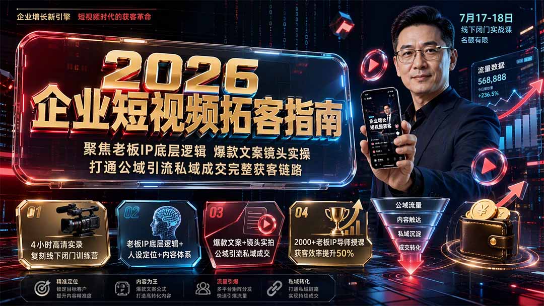 2026企业短视频拓客指南：聚焦老板IP底层逻辑，爆款文案镜头实操，打通公域引流私域成交完整获客链路-87副业网 - 互联网副业项目资源分享平台