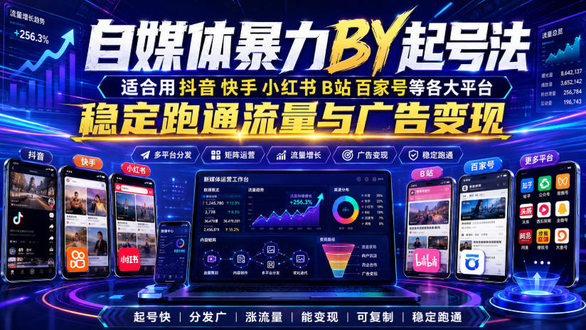 自媒体暴力搬运起号法,适合用抖音快手小红书B站百家号等各大平台,稳定跑通流量与广告变现