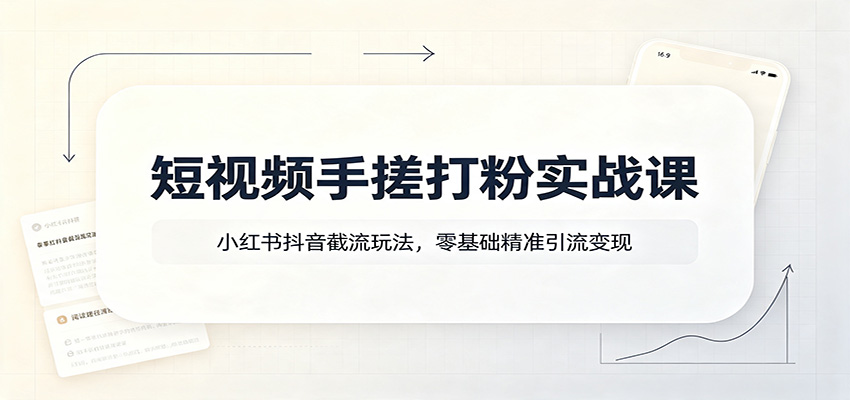 短视频手搓打粉实战课：小红书抖音截流玩法，零基础精准引流变现-87副业网 - 互联网副业项目资源分享平台