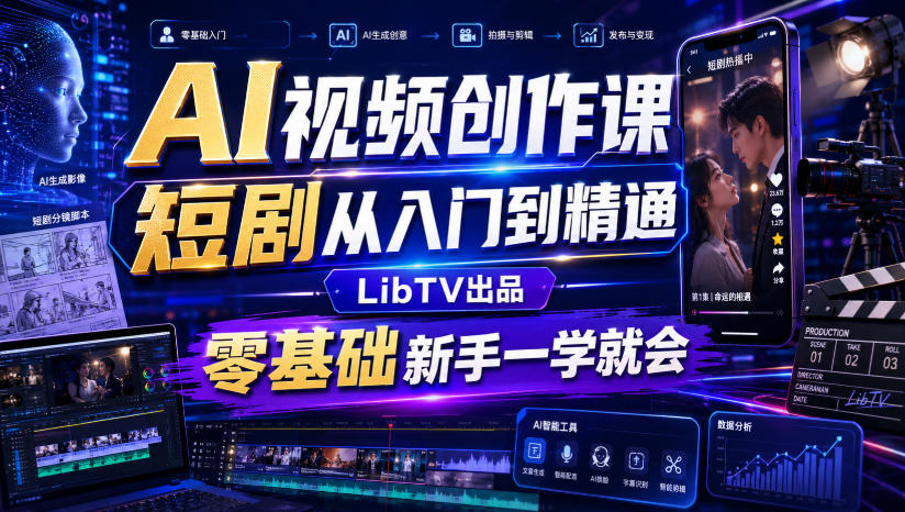 AI视频创作课，短剧从入门到精通，LibTV出品，零基础新手一学就会-87副业网 - 互联网副业项目资源分享平台