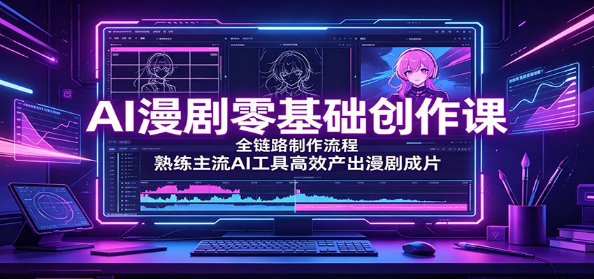AI漫剧零基础创作课：全链路制作流程，熟练主流AI工具高效产出漫剧成片-87副业网 - 互联网副业项目资源分享平台