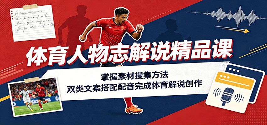体育人物志解说精品课：掌握素材搜集方法，双类文案搭配配音完成体育解说创作-87副业网 - 互联网副业项目资源分享平台
