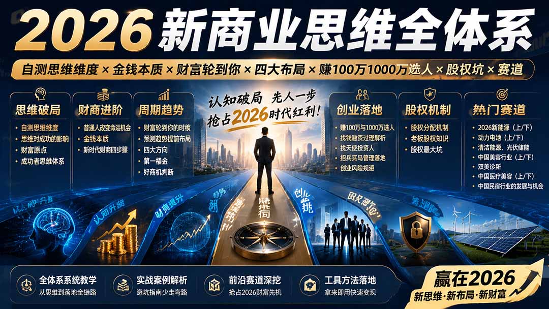 2026新商业思维全体系：自测思维维度×金钱本质×财富轮到你×四大布局×赚100万1000万选人×股权坑×赛道-87副业网 - 互联网副业项目资源分享平台