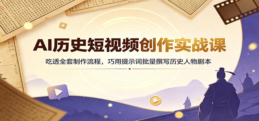 AI历史短视频创作实战课:吃透全套制作流程,巧用提示词批量撰写历史人物剧本-87副业网 - 互联网副业项目资源分享平台