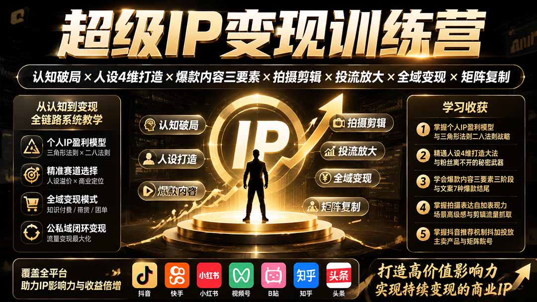 超级IP变现训练营：认知破局×人设4维打造×爆款内容三要素×拍摄剪辑×投流放大×全域变现×矩阵复制-87副业网 - 互联网副业项目资源分享平台