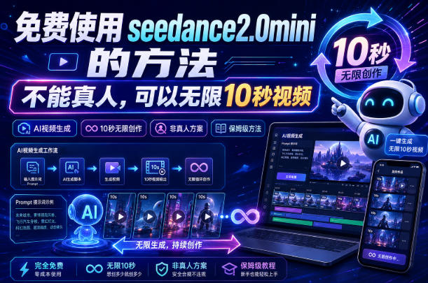 免费使用seedance2.0mini的方法,不能真人,可以无限10秒视频,9图+3音频参考-87副业网 - 互联网副业项目资源分享平台