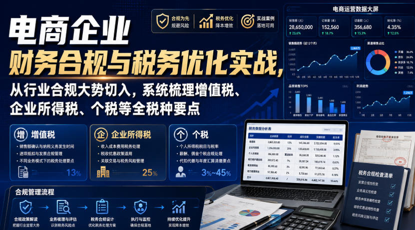 电商企业财务合规与税务优化实战，从行业合规大势切入，系统梳理增值税、企业所得税、个税等全税种要点-87副业网 - 互联网副业项目资源分享平台