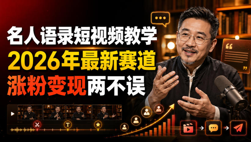 名人语录短视频教学，2026年最新赛道，涨粉变现两不误-87副业网 - 互联网副业项目资源分享平台