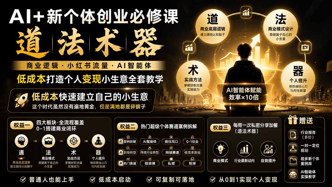 AI+新个体创业必修课|道法术器|商业逻辑·小红书流量·AI智能体|低成本打造个人变现小生意全套教学-87副业网 - 互联网副业项目资源分享平台