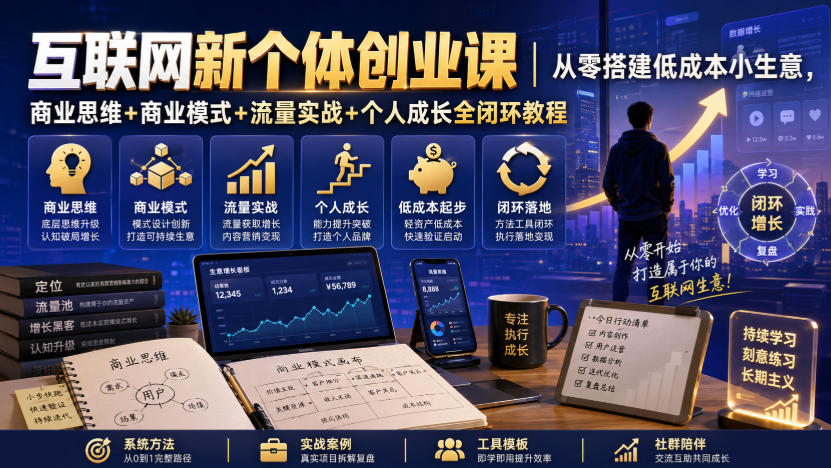 互联网新个体创业课｜从零搭建低成本小生意，商业思维+商业模式+流量实战+个人成长全闭环教程-87副业网 - 互联网副业项目资源分享平台