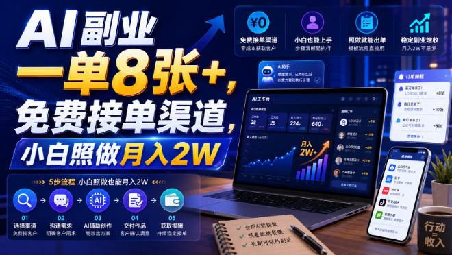 AI副业一单8张+，免费接单渠道，小白照做月入2W【揭秘】-87副业网 - 互联网副业项目资源分享平台