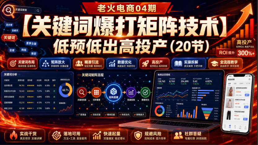 老火电商04期：【关键词爆打矩阵技术】低预低出高投产(20节)-87副业网 - 互联网副业项目资源分享平台