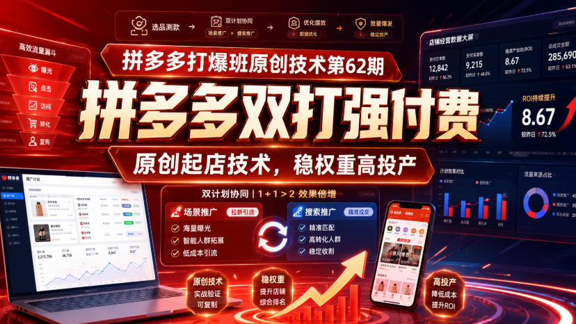 拼多多打爆班原创技术第62期，拼多多双打强付费，原创起店技术，稳权重高投产-87副业网 - 互联网副业项目资源分享平台
