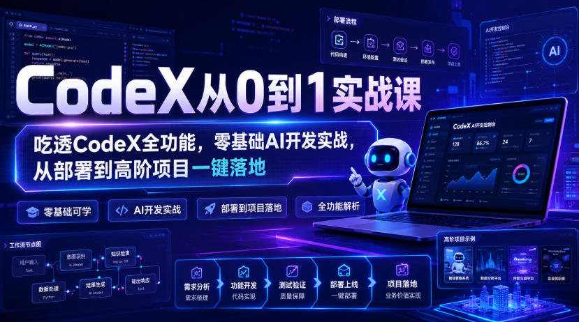 CodeX从0到1实战课，吃透CodeX全功能，零基础AI开发实战，从部署到高阶项目一键落地-87副业网 - 互联网副业项目资源分享平台