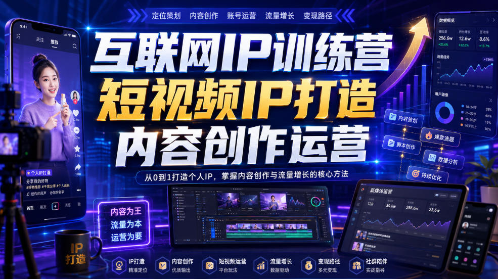 互联网IP训练营，短视频IP打造，内容创作运营-87副业网 - 互联网副业项目资源分享平台