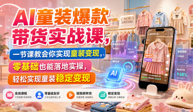 AI童装爆款带货实战课，一节课教会你实现童装变现，零基础也能落地实操-87副业网 - 互联网副业项目资源分享平台