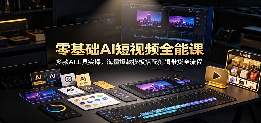 零基础AI短视频全能课：多款AI工具实操，海量爆款模板搭配剪辑带货全流程-87副业网 - 互联网副业项目资源分享平台