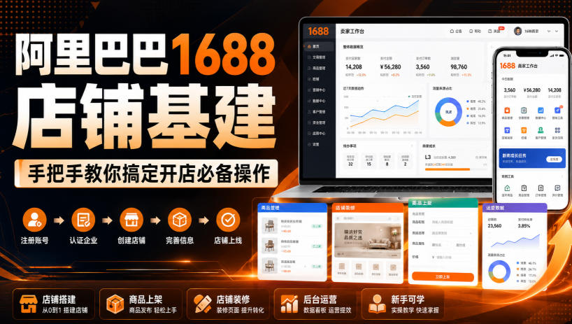 阿里巴巴1688店铺基建，手把手教你搞定开店必备操作(更新8月)-87副业网 - 互联网副业项目资源分享平台