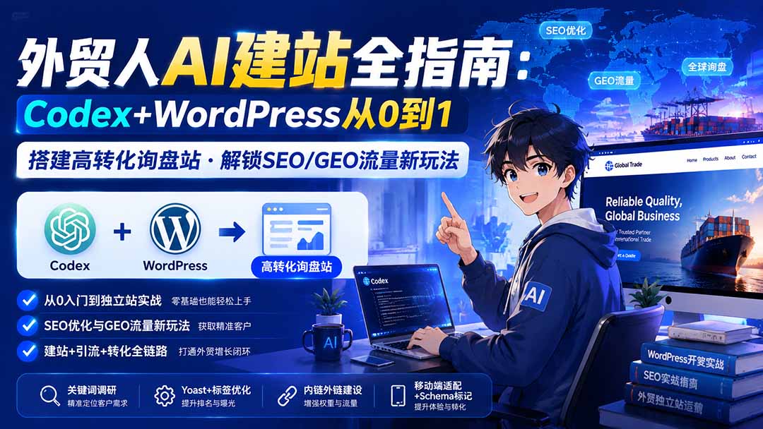 外贸人AI建站全指南：Codex+WordPress从0到1·搭建高转化询盘站·解锁SEO/GEO流量新玩法-更新-87副业网 - 互联网副业项目资源分享平台