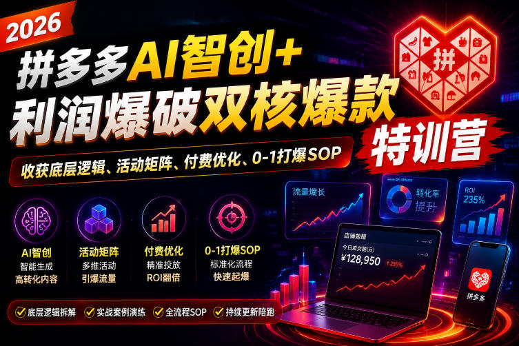2026拼多多AI智创+利润爆破双核爆款特训营,收获底层逻辑、活动矩阵、付费优化、0-1打爆SOP(更新0810)-87副业网 - 互联网副业项目资源分享平台