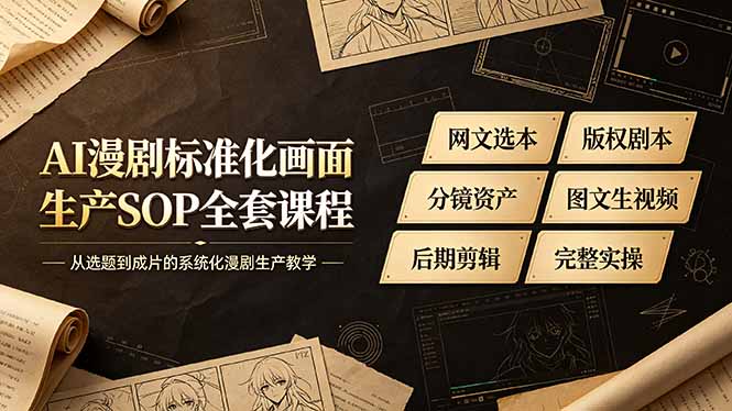 AI漫剧标准化画面生产SOP全套课程-更新，网文选本版权剧本分镜资产全覆盖，图文生视频后期剪辑完整实操教学-87副业网 - 互联网副业项目资源分享平台