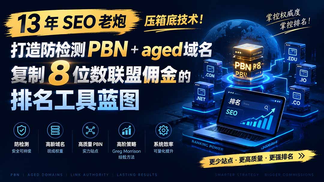 13 年 SEO 老炮压箱底技术！打造防检测 PBN+aged 域名，复制 8 位数联盟佣金的排名工具蓝图【原创双语字幕】-87副业网 - 互联网副业项目资源分享平台