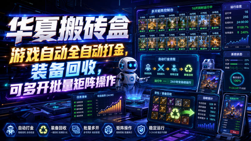 华夏搬砖盒，游戏自动全自动打金，装备回收，可多开批量矩阵操作-87副业网 - 互联网副业项目资源分享平台