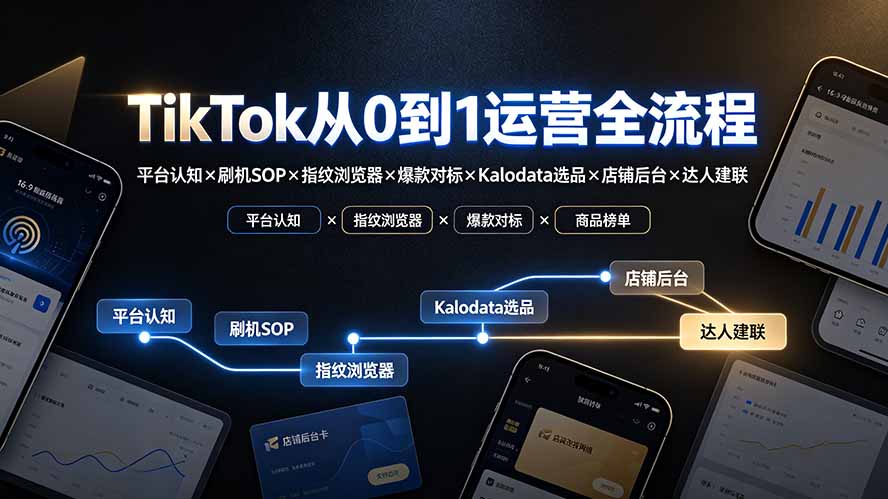 TikTok从0到1运营全流程-更新：平台认知×刷机SOP×指纹浏览器×爆款对标×Kalodata选品×店铺后台×达人建联-87副业网 - 互联网副业项目资源分享平台