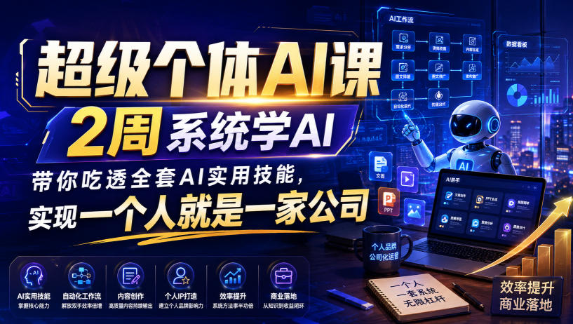 超级个体AI课，2周系统学AI，带你吃透全套AI实用技能，实现一个人就是一家公司-87副业网 - 互联网副业项目资源分享平台