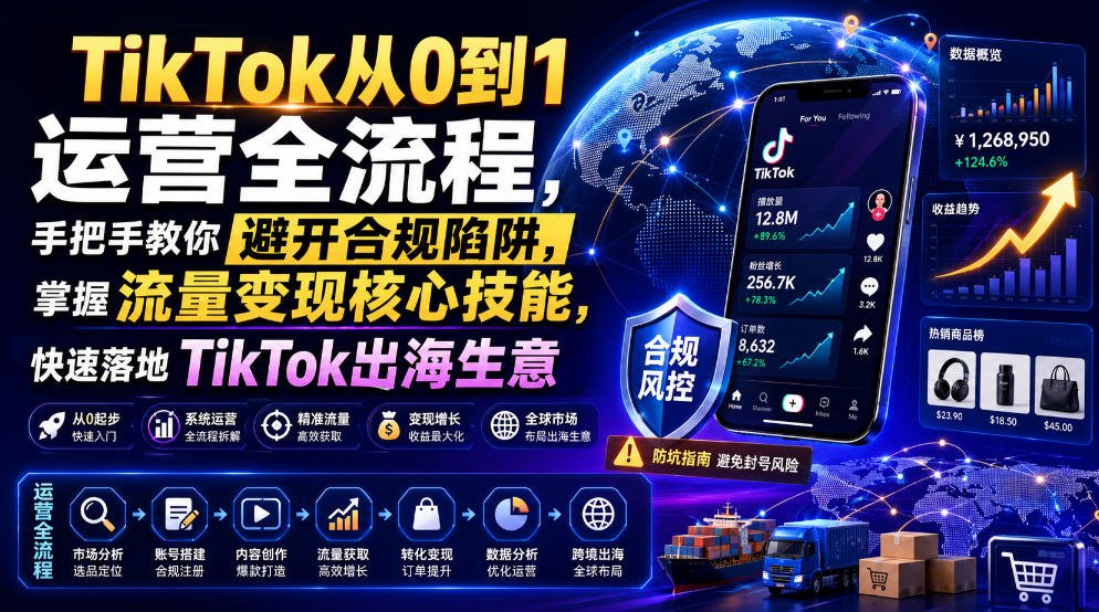 TikTok从0到1运营全流程，手把手教你避开合规陷阱，掌握流量变现核心技能，快速落地TikTok出海生意(更新8月)-87副业网 - 互联网副业项目资源分享平台